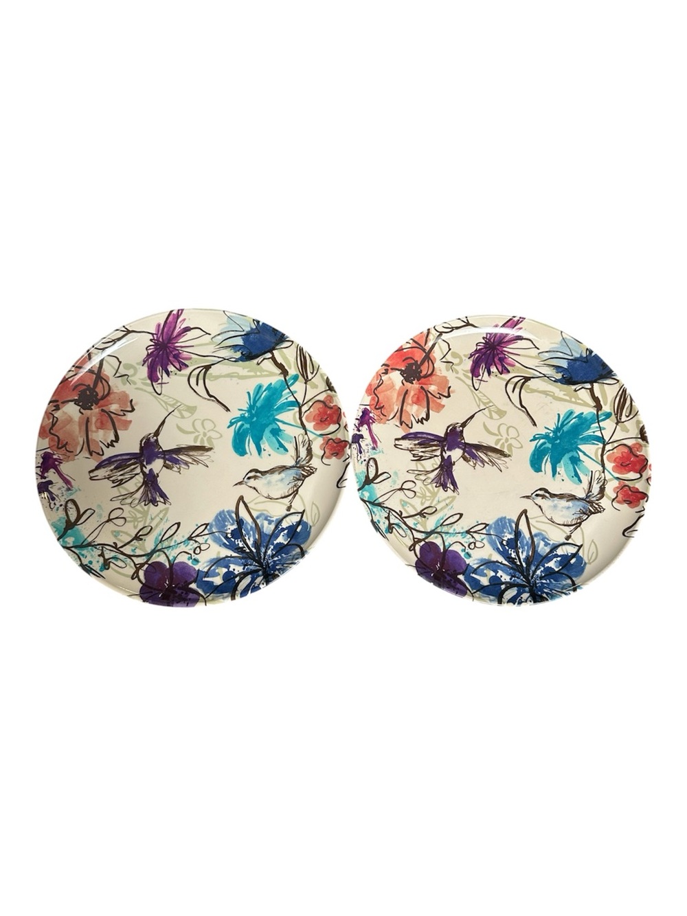 Floral Hummingbird Decorative Accent Plates - Multicolor